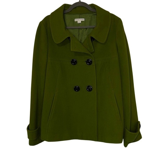 Pendleton Jackets & Blazers - Pendleton Green Merino Wool Double Breasted Pea Coat Jacket Womens Large Flaw